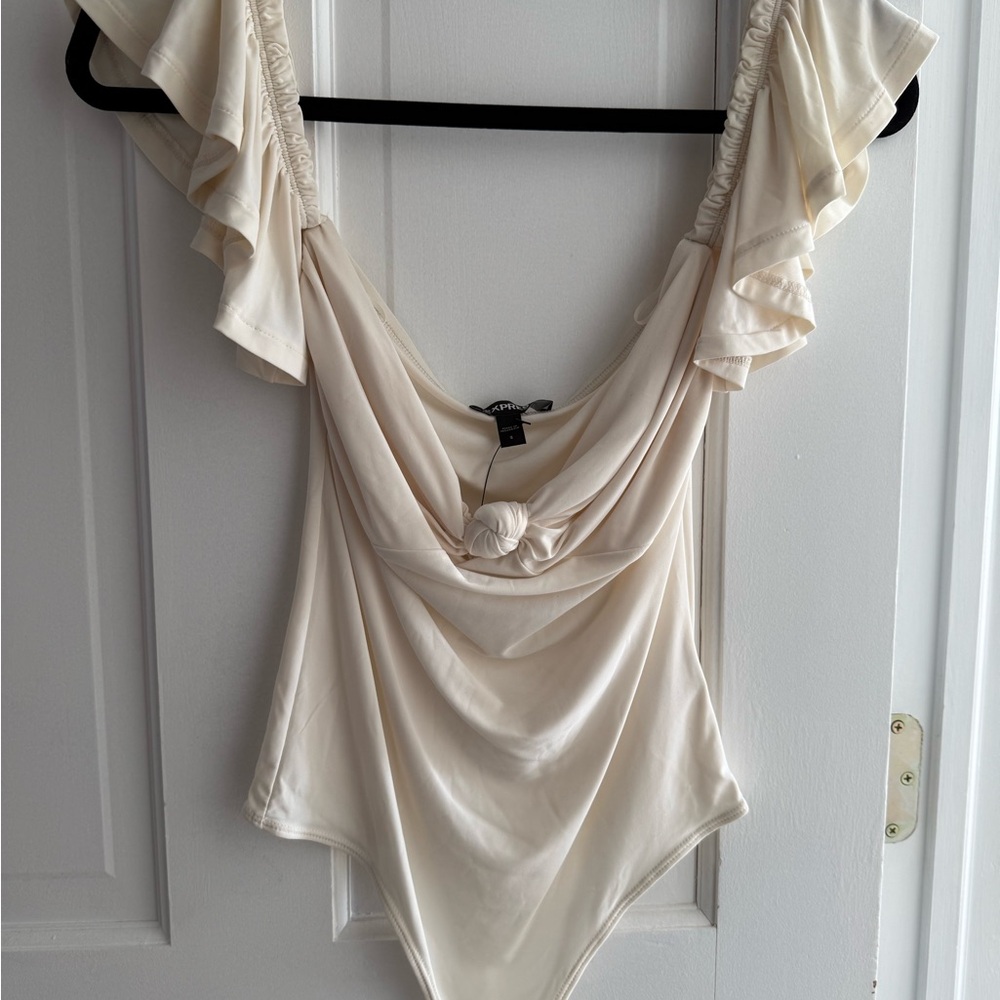 Express Cream Knotted Draped Bodysuit